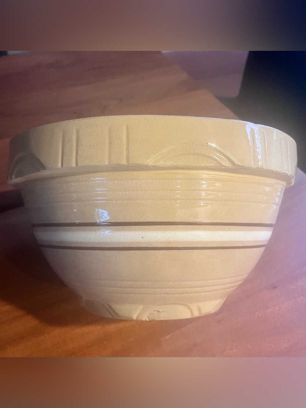 Watt Yellow Ware mixing bowl 10.5” USA Ovenware #10 brown & cream stripe Vintage
